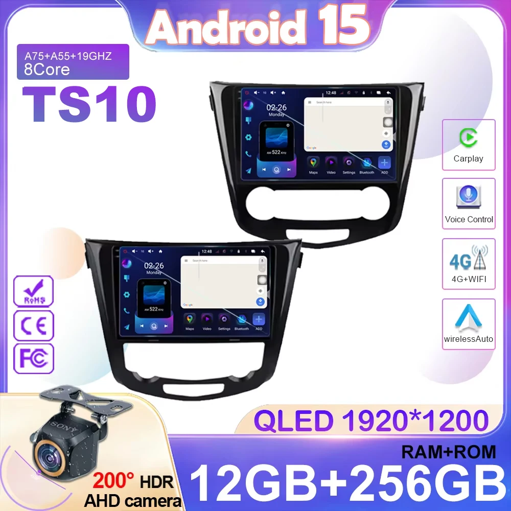 

Автомобильный радиоприемник Android 15 для Nissan Qashqai 2 J11 X-Trail T32 Rogue 2013-2021, мультимедийный плеер без 2Din Carplay, головное устройство, видеорегистратор