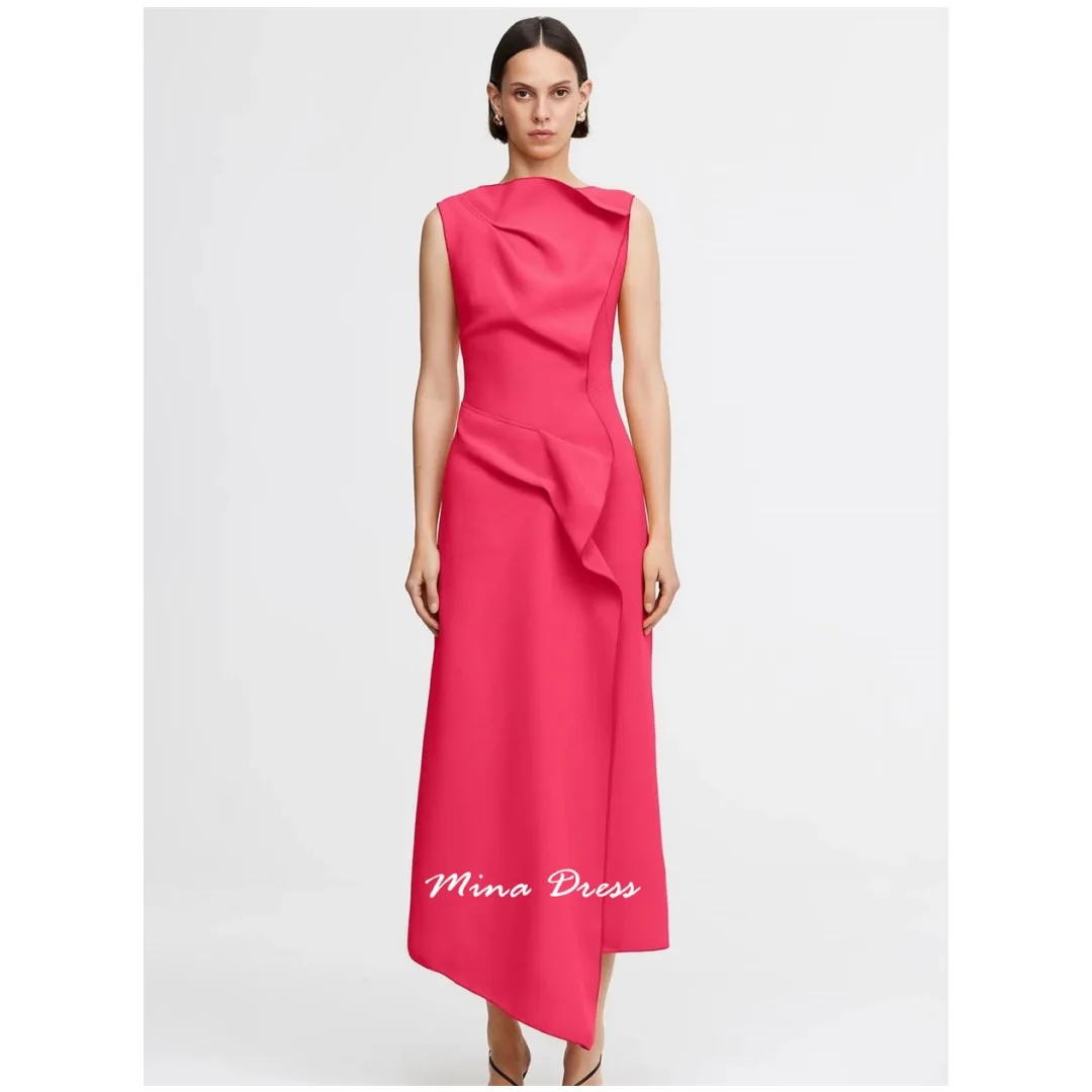 

Mina Customized High and Low Evening Dress Luxury Elegant Party Dresses Woman Sleeveless Round Collar Formal Occasion Dresses