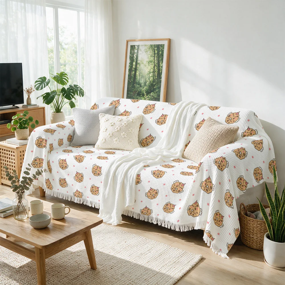 Cozy Baking Pattern Throw Blanket for Sofa Couch Throw Decorative Living Room Home Decor Autumn Spring Cotton Textile Gift