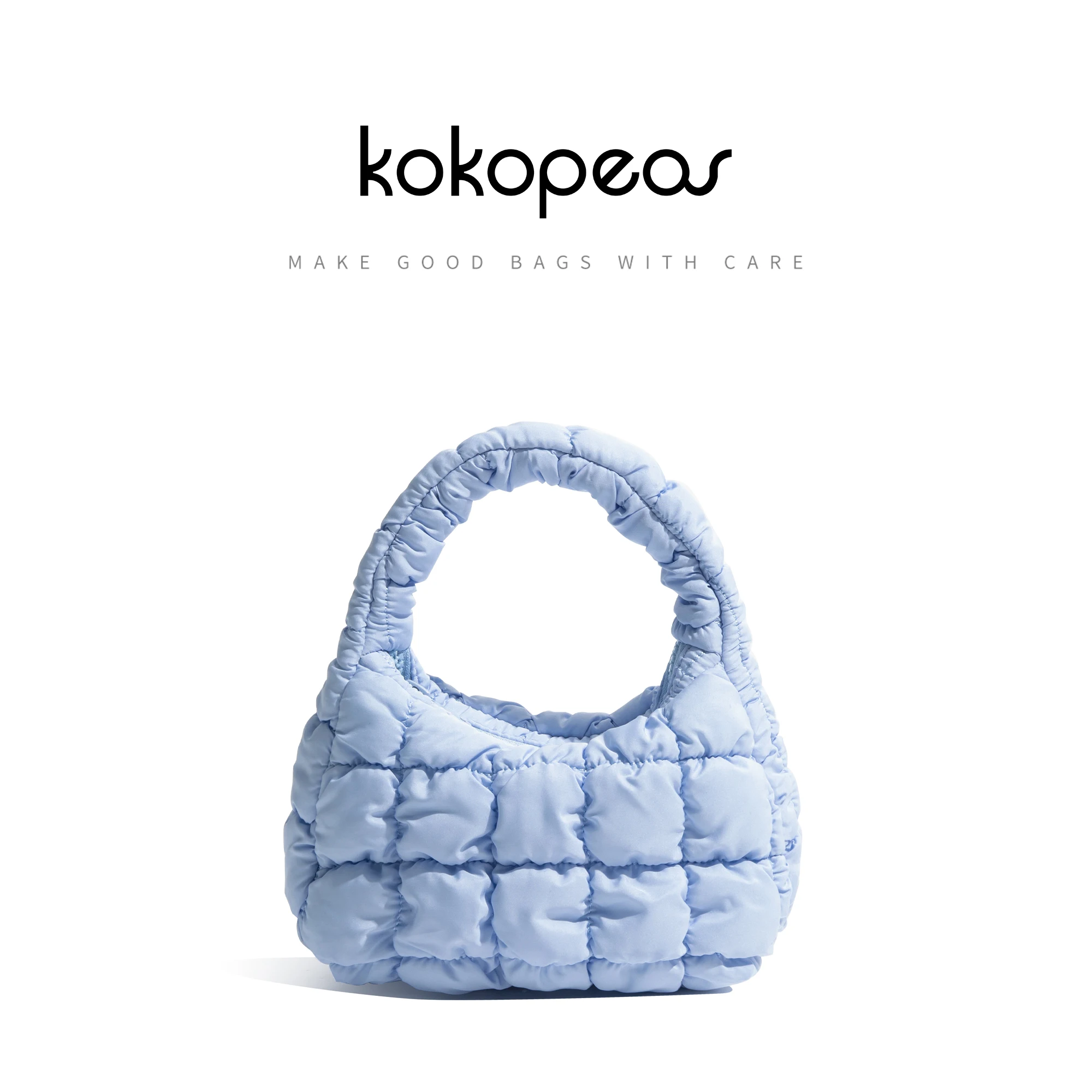 KOKOPEAS Small Pleated Tote Handbag For Woman Nylon Solid Color Simple Casual Phone Purse Quilted Cute Girl Key Headset Bag