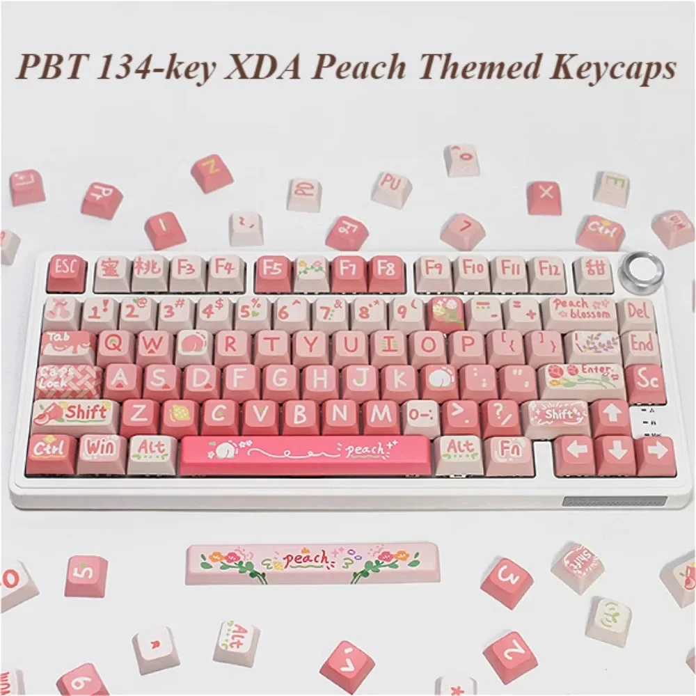 PBT Keycaps 134 Keys XDA/Cherry, Peach Theme, Personalized Keycaps for Cherry MX 104/87/61 Mechanical Keyboard