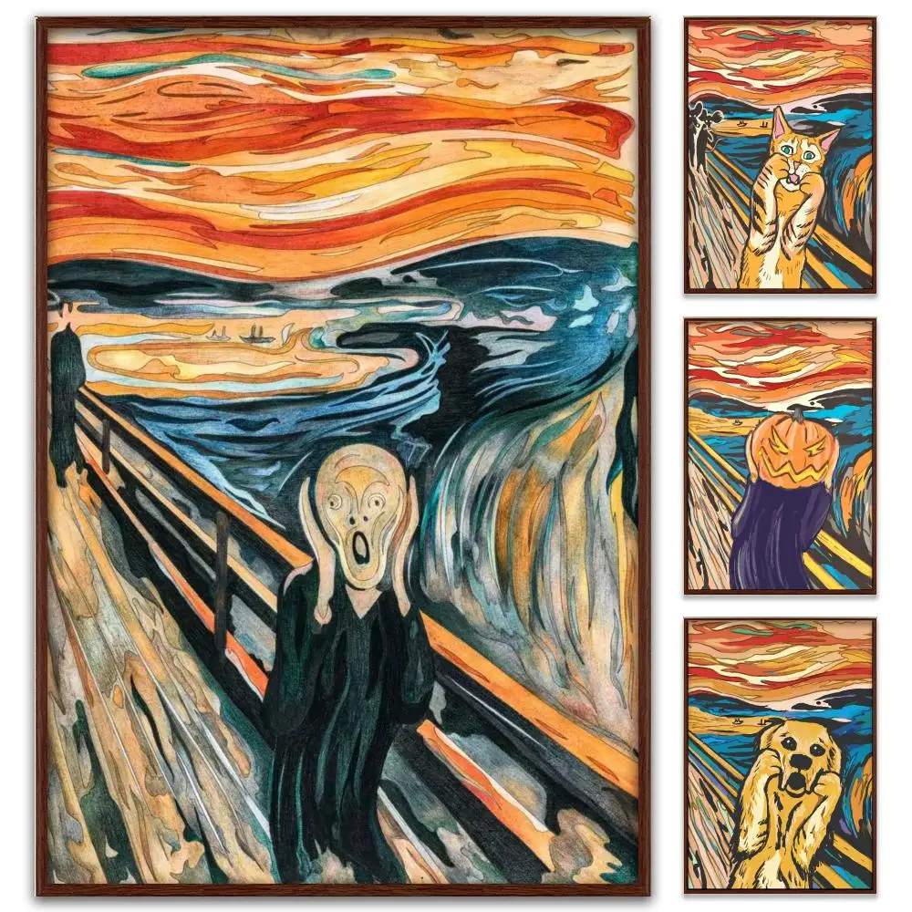 Edvard Munch Classic Expressionist Art Poster Self-Adhesive PP Paper HD Wall Decal for Study Living Room Garage DIY Gift