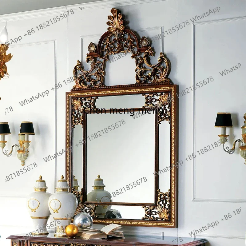 American Retro Carved Makeup Wall-Mounted Living Room Fireplace Decorative Mirror Bathroom Mirror
