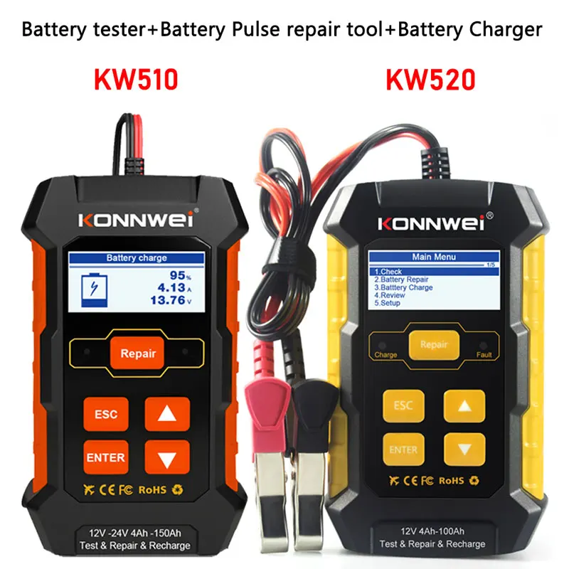 KONNWEI KW520 12V 10A 24V 5A Automatic Car/Truck Battery Tester KW510 Full Automatic 12V 5A Battery Tester Pulse Repair Tools