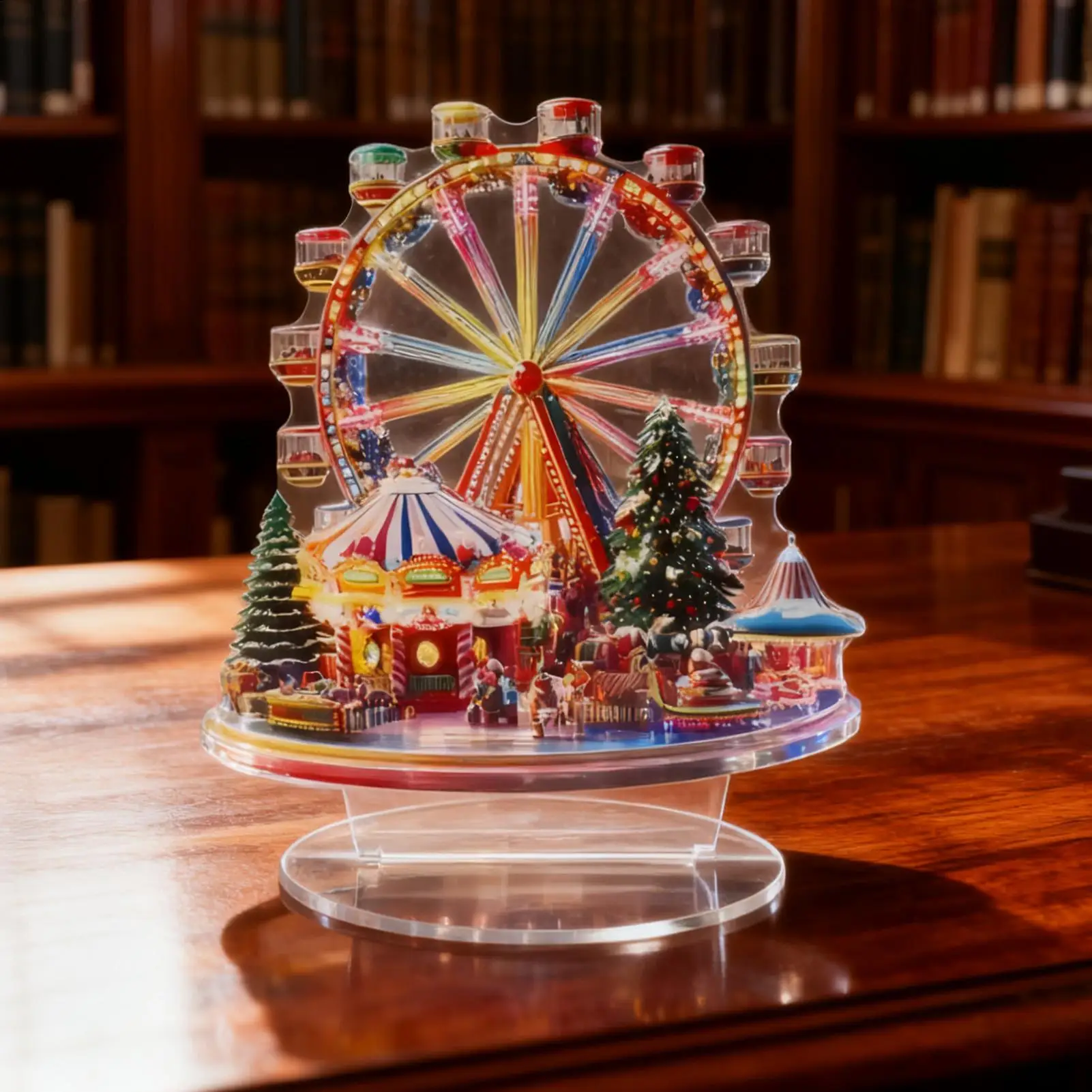 Christmas Village Ferris Wheel 2D Acrylic Flat Figurines Ferris Wheel Christmas Tree for Thanksgiving Birthday Offices Home Room