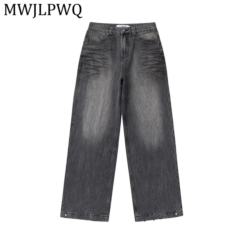 

MWJLPWQ American Retro Washed Distressed Jeans For Men High Streeet Trendy Straight-Leg Trousers 2026 Spring Autumn New 14580