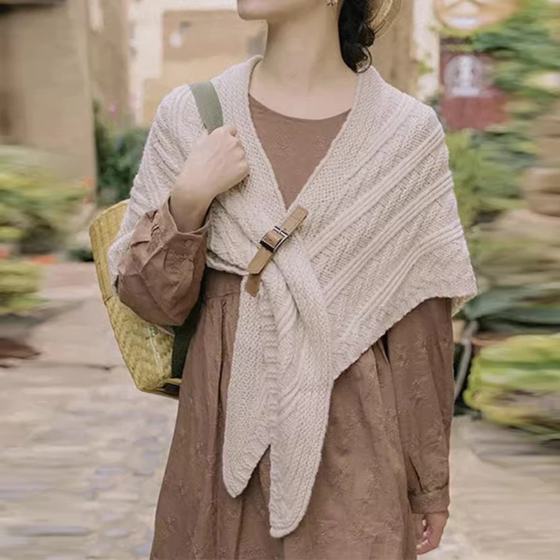 

Autumn Women Cashmere Knitting Scarf Wraps Poncho Foulard Hijab Lady Winter Shawl Thicken Warm Cloak Wool Knitted Capes Coat