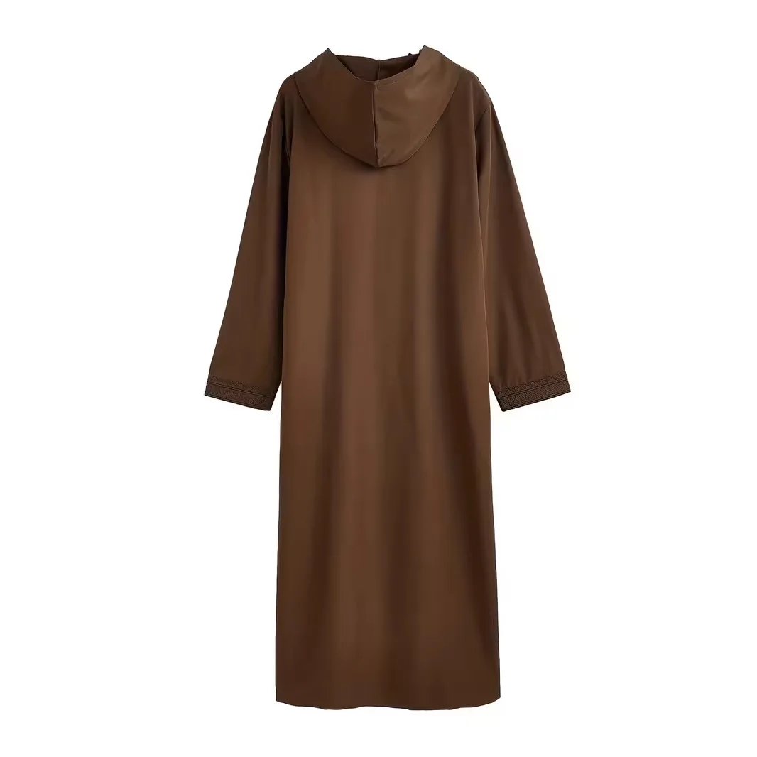 Long Robe Men Jubba Thobe Gown Embroidery Abayas Hooded Middle East Muslim Solid Modest Morocco Dubai Spliced Spring Casuak