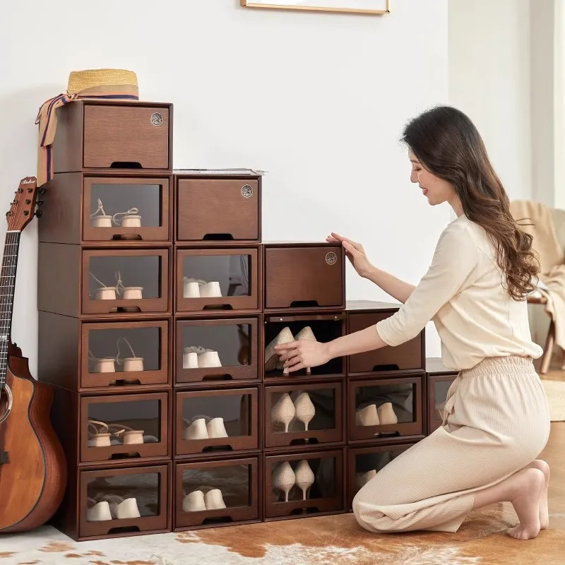 Solid wood shoe box storage box, shoe cabinet, artifact drawer type acrylic  Internet celebrity shoe rack