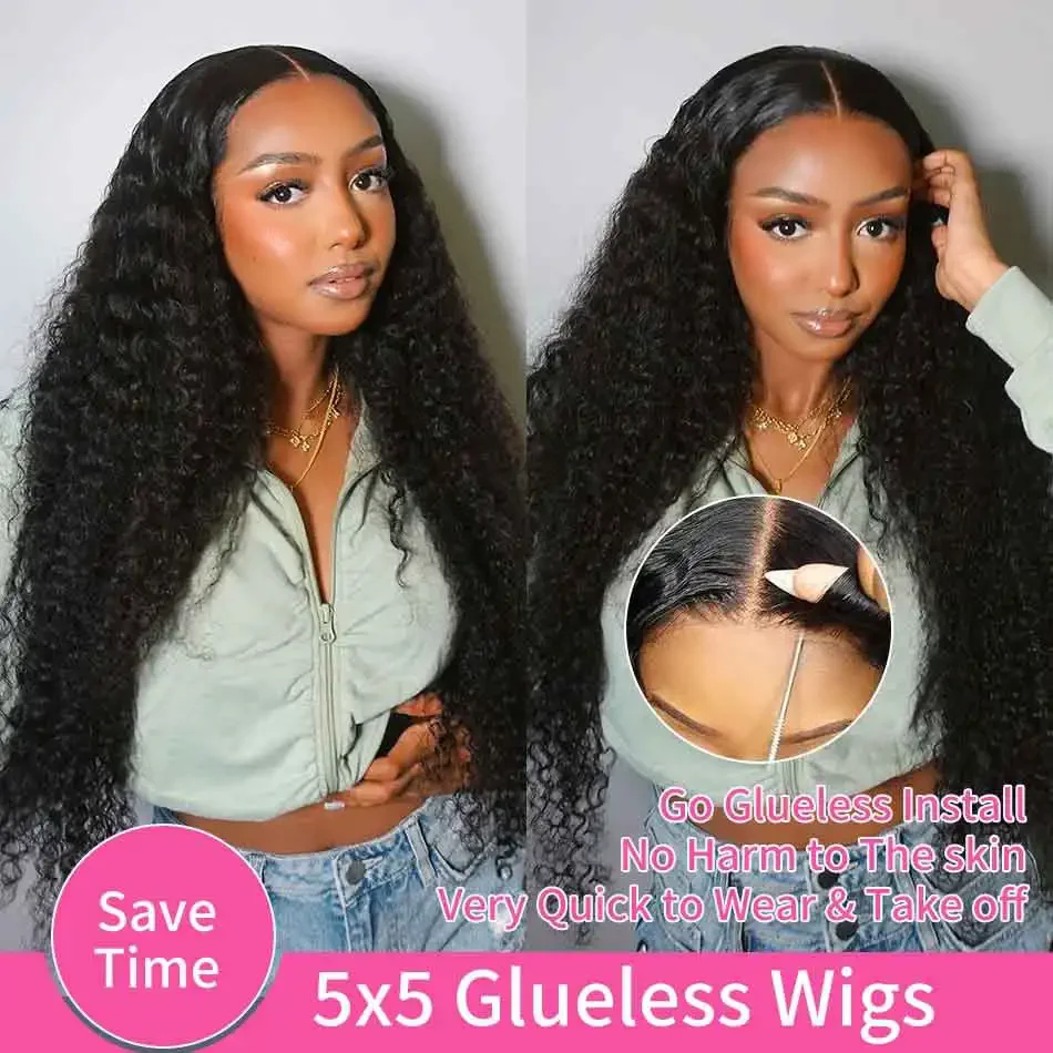 Glueless Wigs Ready to Wear Deep Wave Lace Clousure Wig 100% Human Hair Pre Plucked 6x4 Curly 13x4 Transparent Lace Frontal Wigs