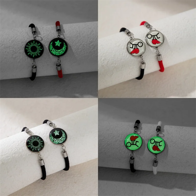 2 قطعة/المجموعة الفولاذ المقاوم للصدأ الأزواج سوار للنساء عاشق مضيئة الشمس القمر القلب حبل سحر عاشق حزب مجوهرات هدية