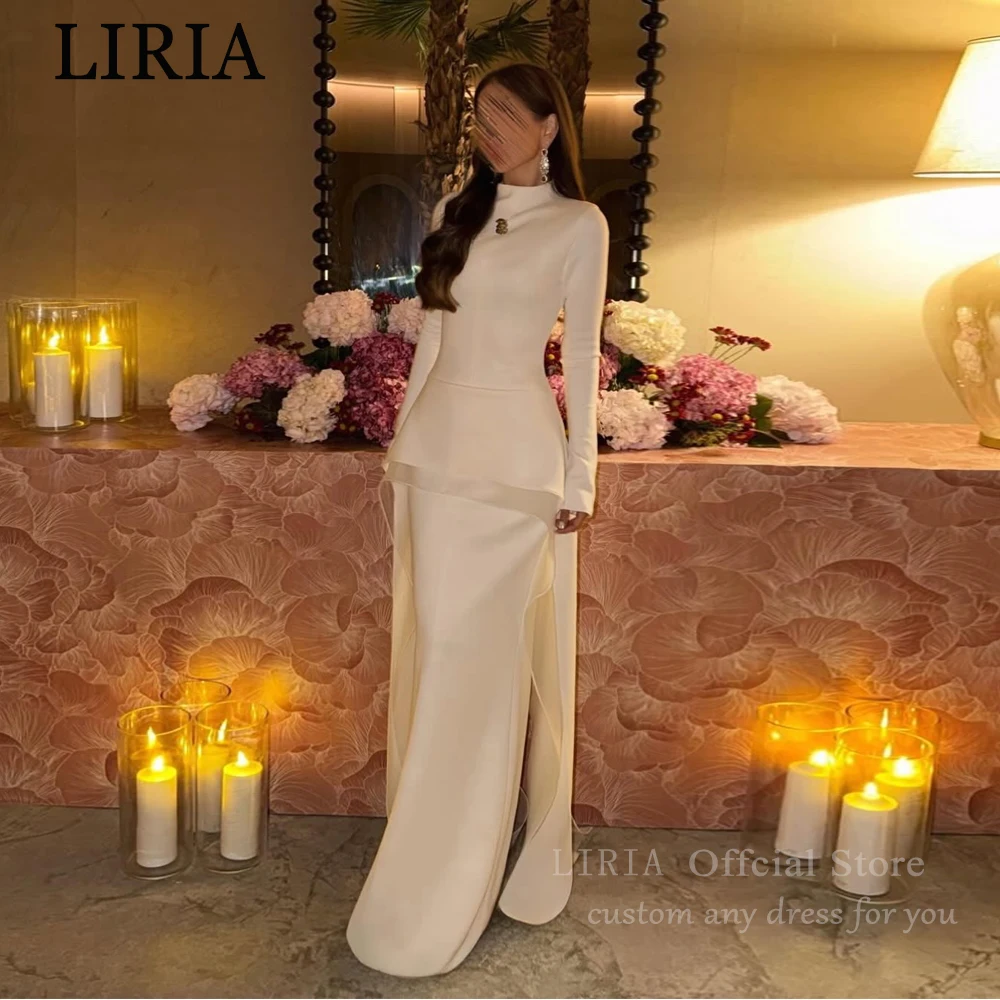 Vestidos de Fiesta LIRIA en Crepé Color Marfil, Estilo Sirena, Manga Larga, Vestidos de Noche para Bodas, Vestidos de Gala Formales de Lujo Estilo Dubai, Personalizables