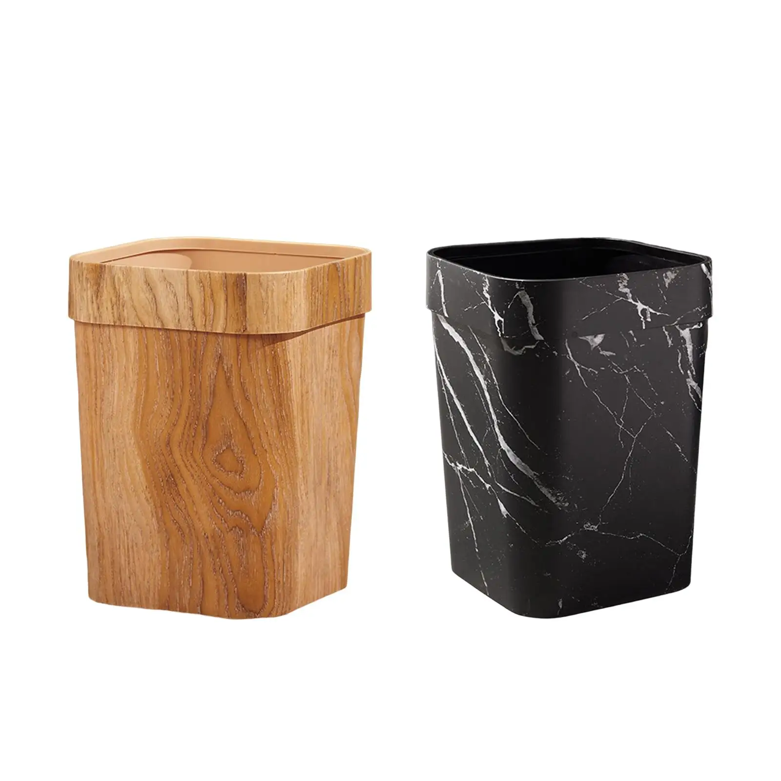 Wood Grain Waste Bin Large Non-Slip Trash Container for Bathroom and Garden
