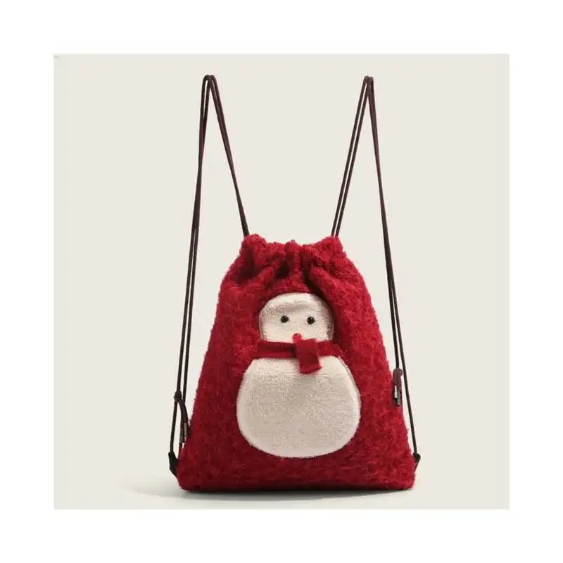Bloom Snowman Red Plush Mini Backpack Women Retro Soft Casual Shoulder Crossbody Bags Ladies 2024 Handbag Purse Christmas Gift