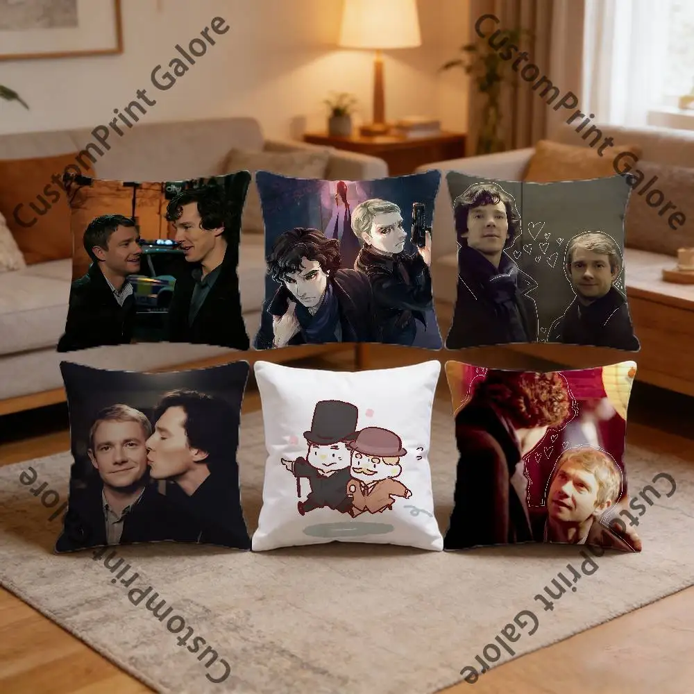 

S-Sherlock Johnlock W-Watson HD Print Square Pillow Cover Polyester Lightweight Customizable for Home Office Sofa Decor