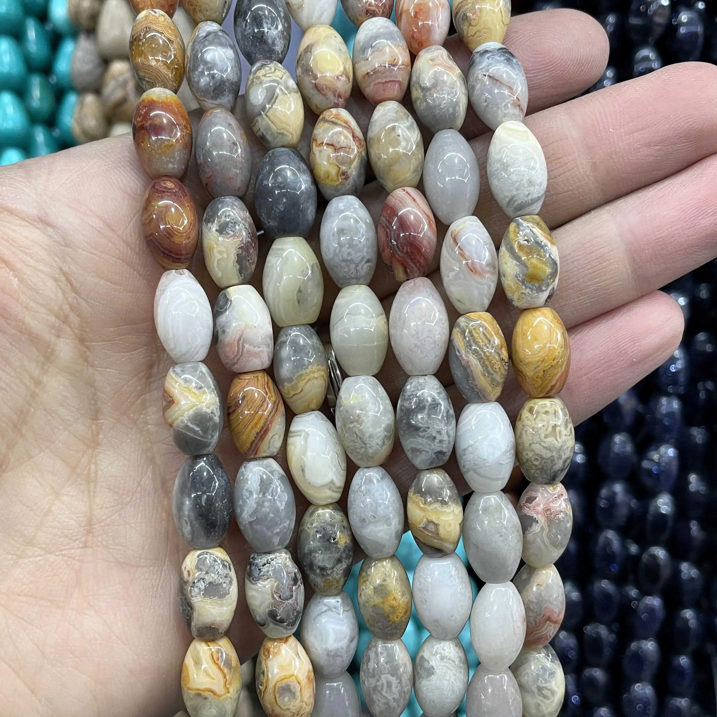 6 8 10MM Natural Stone Rice Shape Agates Crystal Quartz Loose Spacer Beads For Jewelry Making DIY Bracelet Necklace Accessories