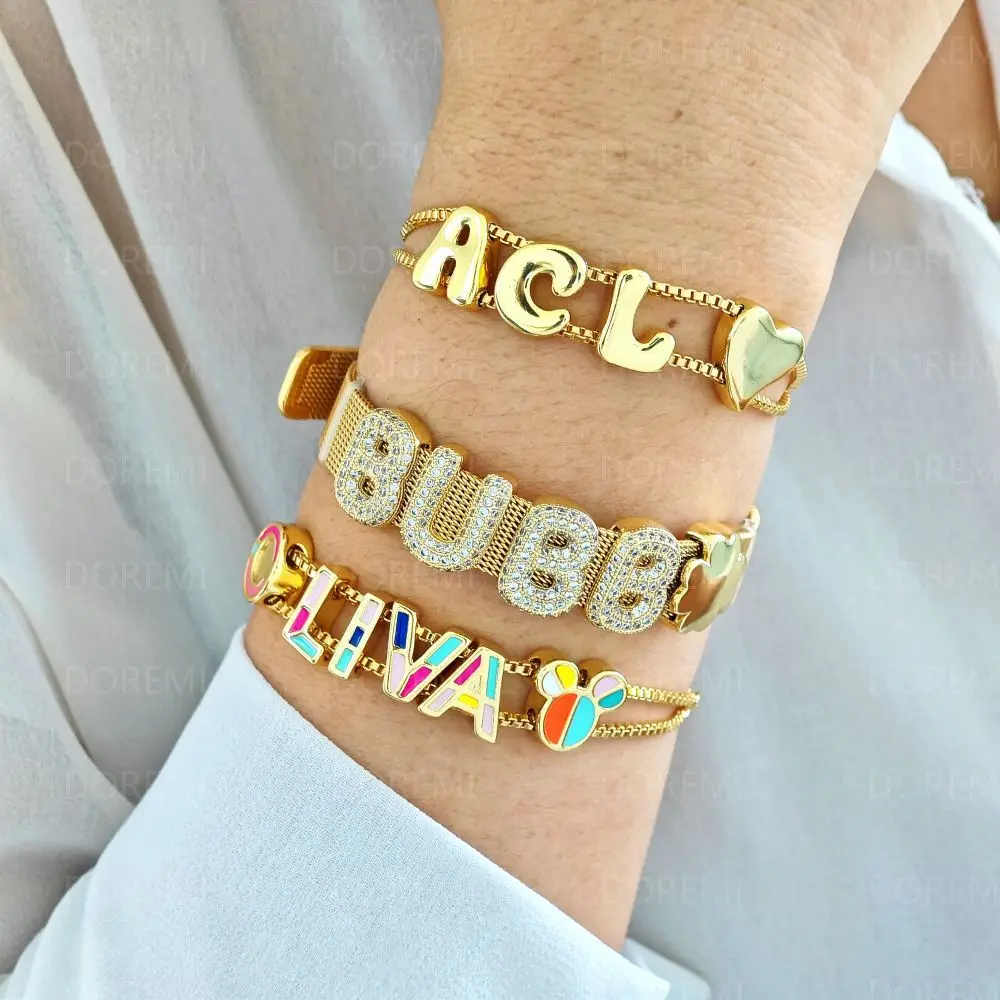 

DOREMI персонализированный воздушный шар пузырь DIY циркон браслет с буквами часы ювелирные изделия письмо 18-каратное золото пухлый браслет с именем женские часы