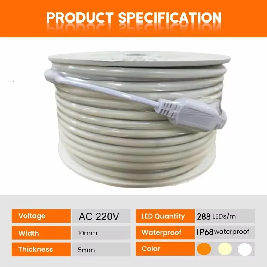 30m IP68 Waterproof COB LED Strip Light Adhesive Tape 220V with EU Plug Flex Silicone Tube Lamp for Home Outdoor Garden Lighting