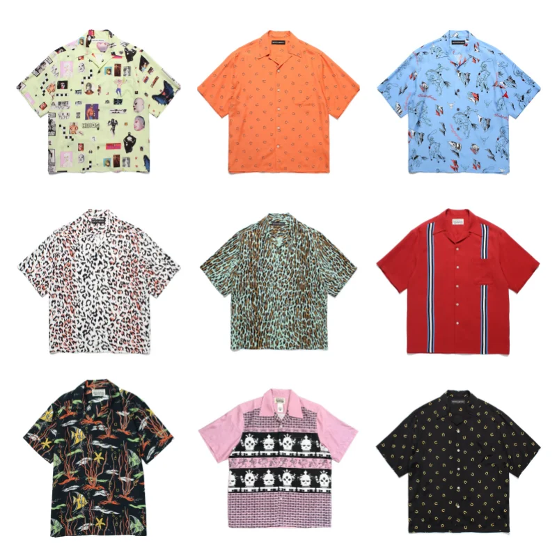 

High Quality 1:1 Summer Vintage Hip Hop Flip Neck Mens Womens Beach Holiday Casual Hawaii WACKO MARIA Short Sleeve Shirt