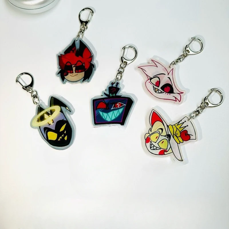 

Anime Hazbin Vox Hotel Cosplay Shaker Keychain Alastor Lucifer Angel American Comic Cook Cag Jewelry Charm Birthday Gifts