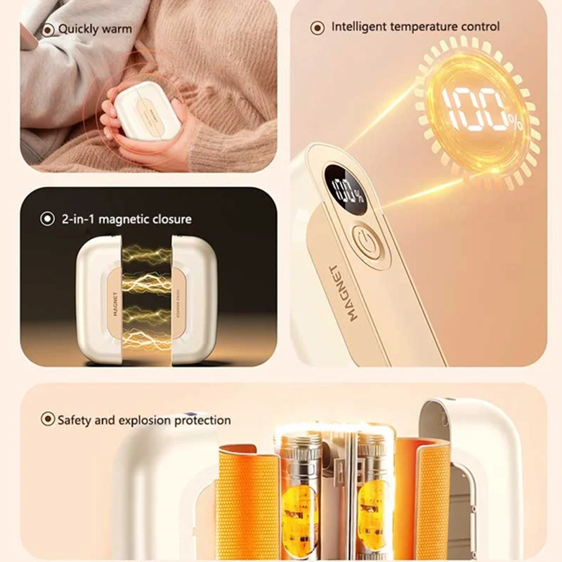 Portable Power Bank For Winter USB C Rechargeable Hand Warmer With Digital Display Magnetic Suction - view 6