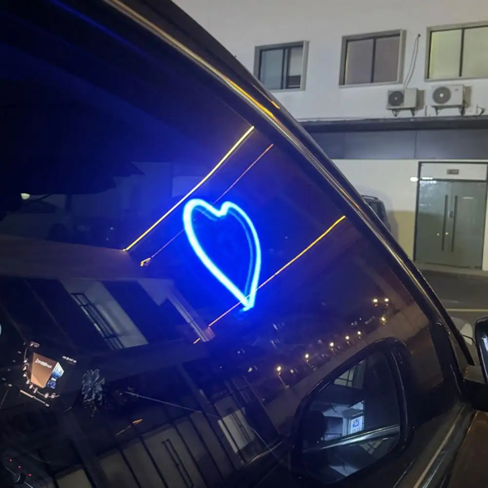 Heart-Shaped LED Neon Light Strobe Flash Modes Super Bright Simple Installation LED Display Sign Car Lighting Accessories