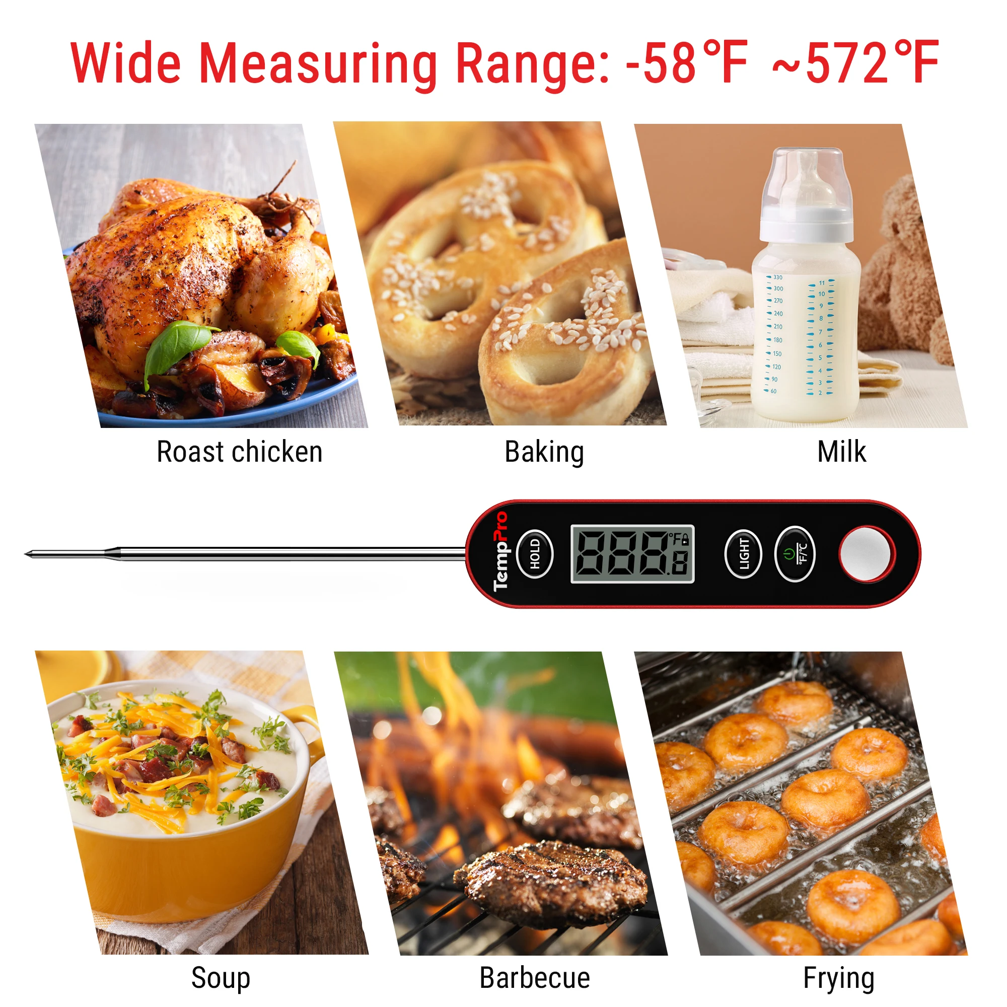 TempPro IC6030 Digital Instant Read Meat Thermometer, Handheld Backlight Kitchen Thermometer for Boiler Oven, Kitchen Tools
