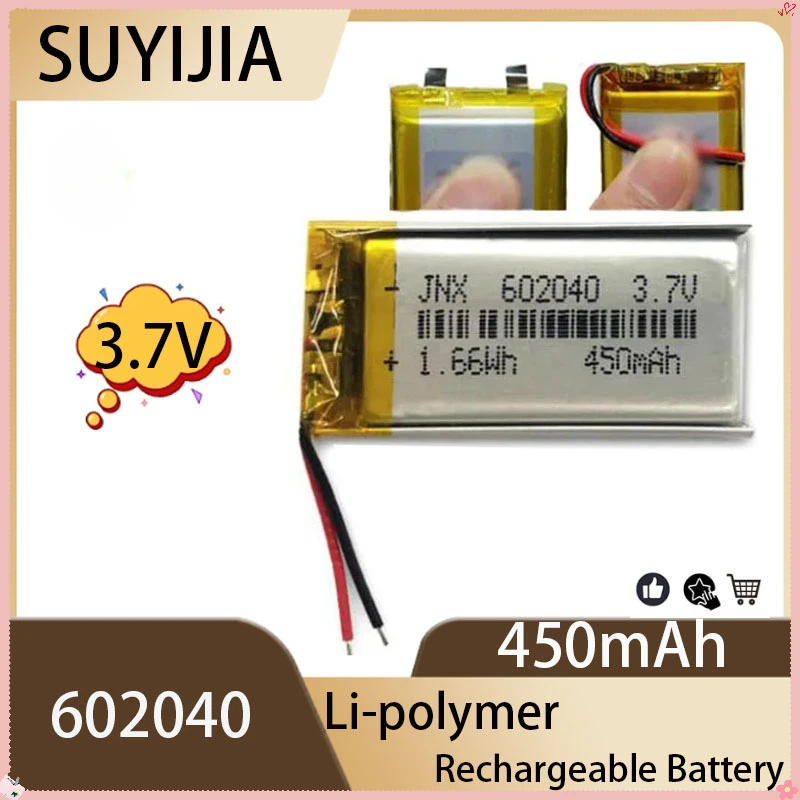 Original Lithium Polymer Battery 602040 450mAh for DIY Mp3 DVD Recording GPS Video Pen Camera Bluetooth rechargeable battery