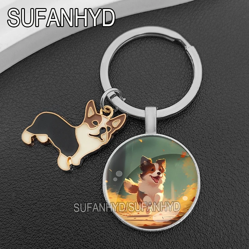 Cute Corgi Keychain Crystal Dog Key Ring Lovely Puppy Keychains for Animal Lovers Women Fashion Bag Pendants