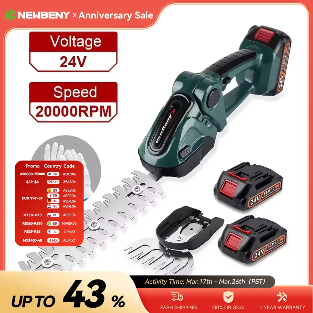 Newbeny 2 em 1 aparador de sebes elétrico sem fio portátil de alta potência cortador de grama doméstico recarregável podador capina ferramentas de jardim