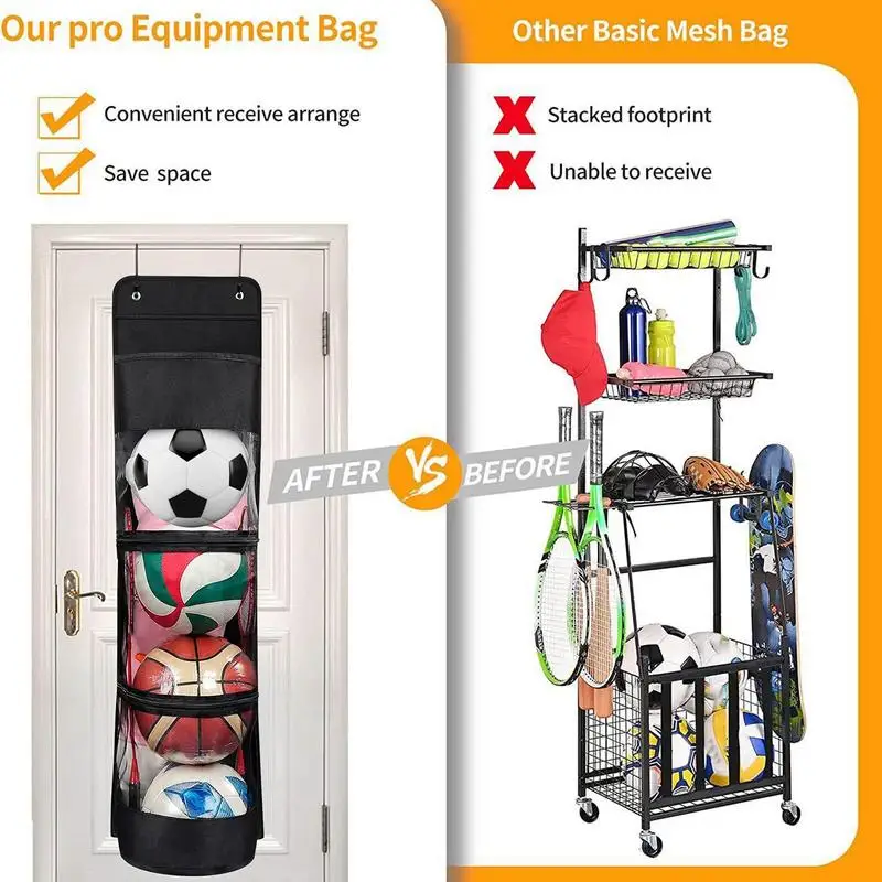 Over Door Ball Storage Organizer Clear Ball Storage Bag For Window Garage Door Easy Access Sports Equipment Organizer For Gym