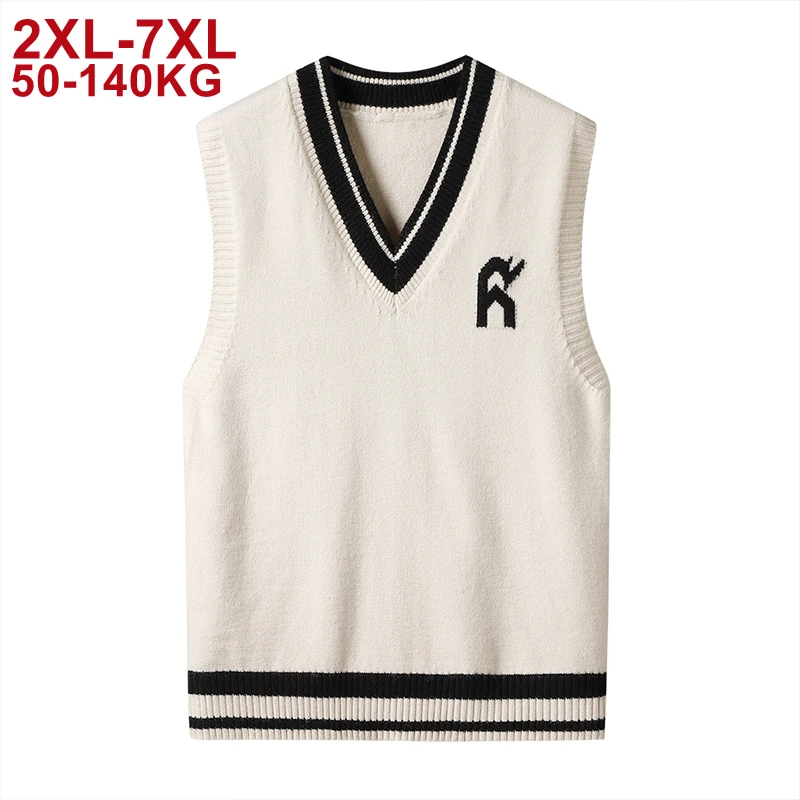 

Oversize Sweater Vests Men Patchwork Preppy Style Soft Knitwear Leisure Hipster Men's Sleeveless Jumpers Plus Size 5xl 6xl 7xl