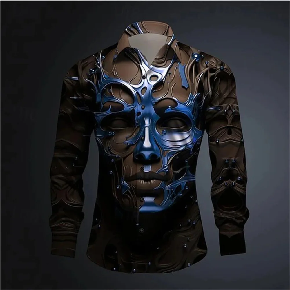 Fashion Funny Shirt Men's Mask Men's Skeleton Casual Daily Wear Lapel Comfortable Elegant Long Sleeve Fashion Top