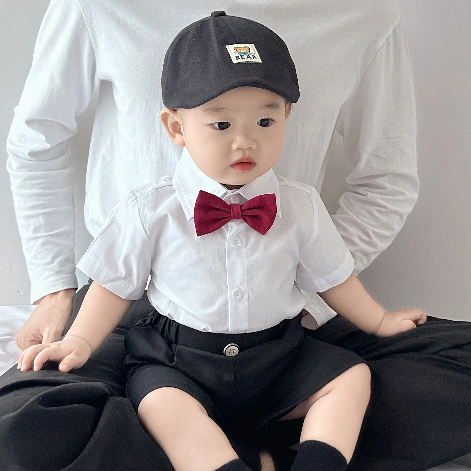 4PCS Baby 1-6 Year Boy Set Children's Suit Summer Gentleman Style Bow Tie Vest Shorts Hat Set Black Party Dress