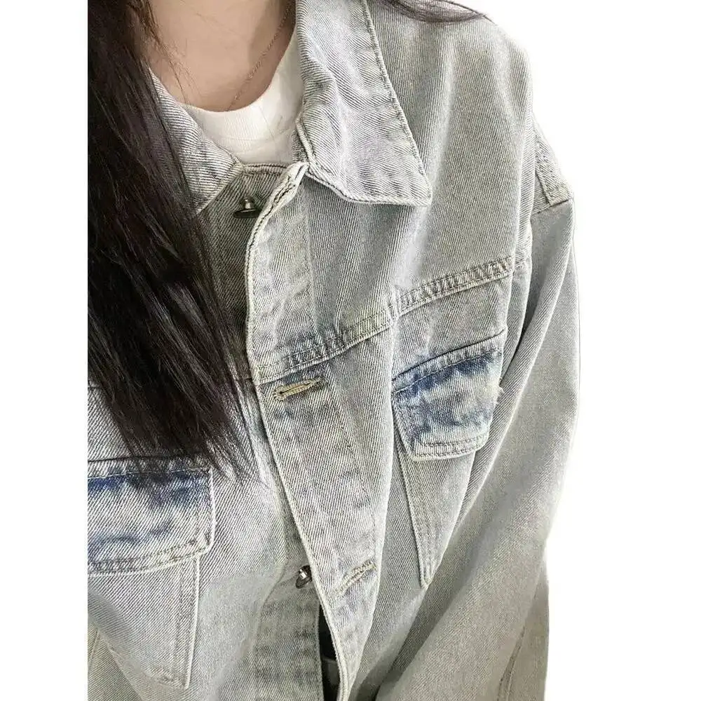 Losse casual dames nieuwe collectie veelzijdige plus size lichtblauwe jas voor dames comfortabele pasvorm denim jas