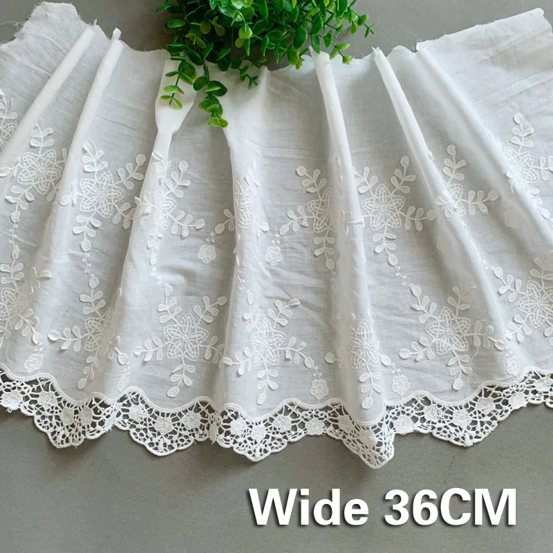 36CM Wide Hollow Embroidery Cotton Embroidered Flowers Ribbon Lace Fabric Wedding Women's Skirt Hem Curtain Sewing Accessories