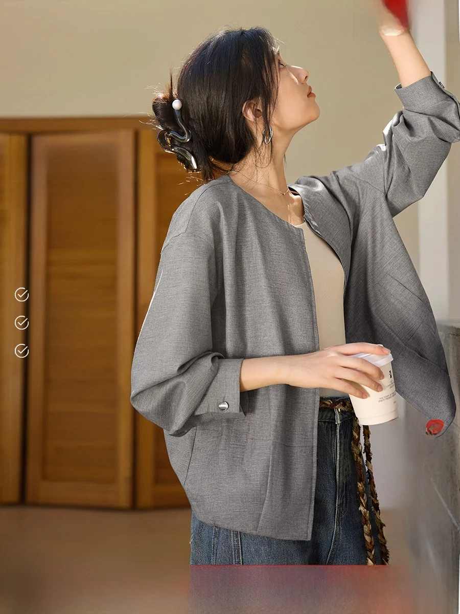 

XWI Commuter ort Svel Jaet Women's Early Autumn Thin Fold Design Coat Top Straight Tube ape Daily Warmth