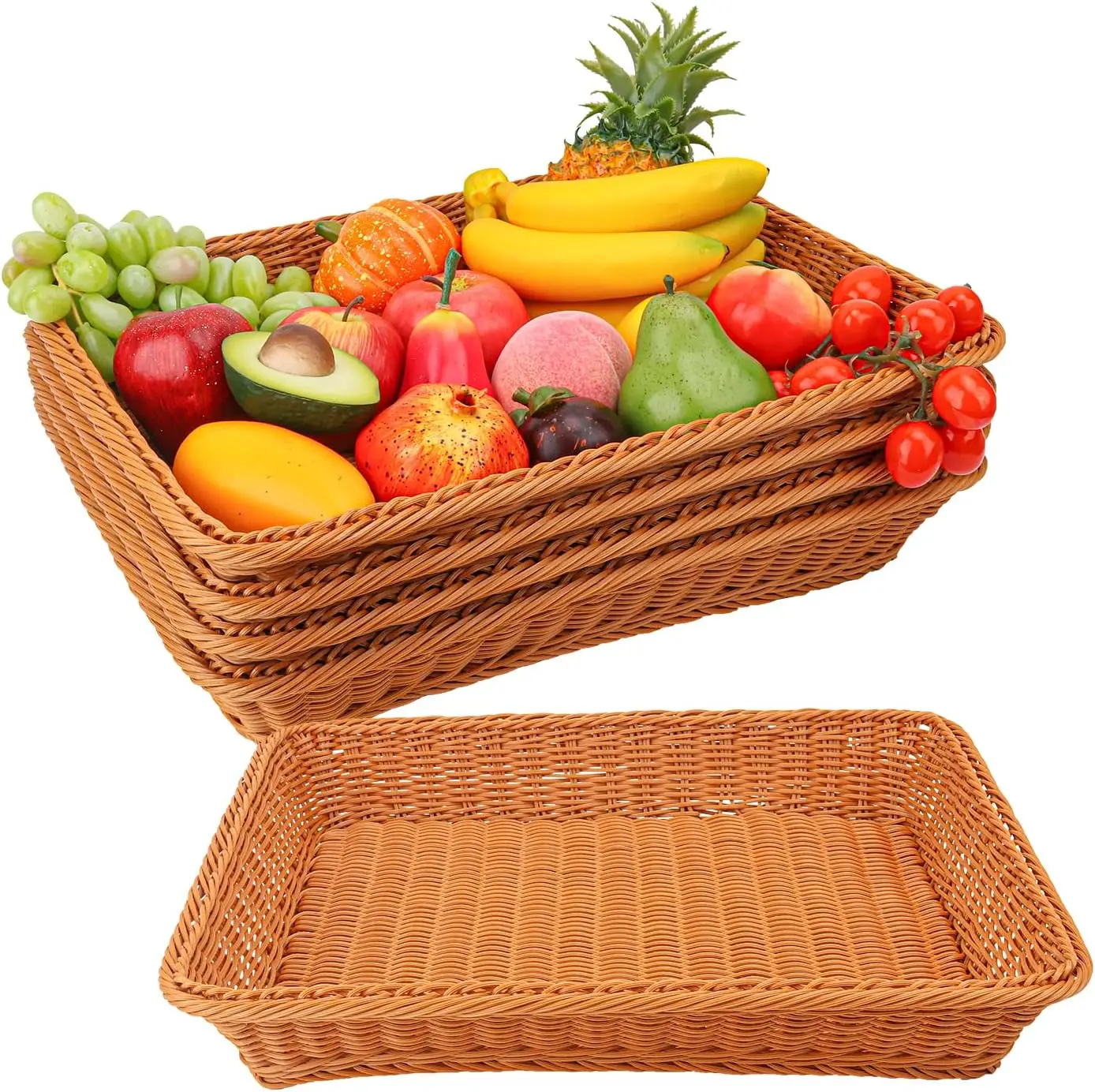 

5-Piece 17.7-Inch Large Woven Bread Basket Set, Rectangular Pantry Organizer for Kitchen and Restaurant Use