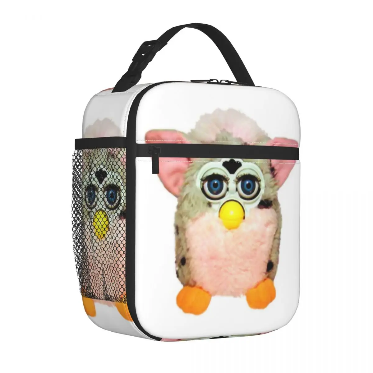 Leopard Furbys Cartoon Robot Toys Insulated Lunch Tote Bag for Women Portable Thermal Cooler Bento Box Work School Travel