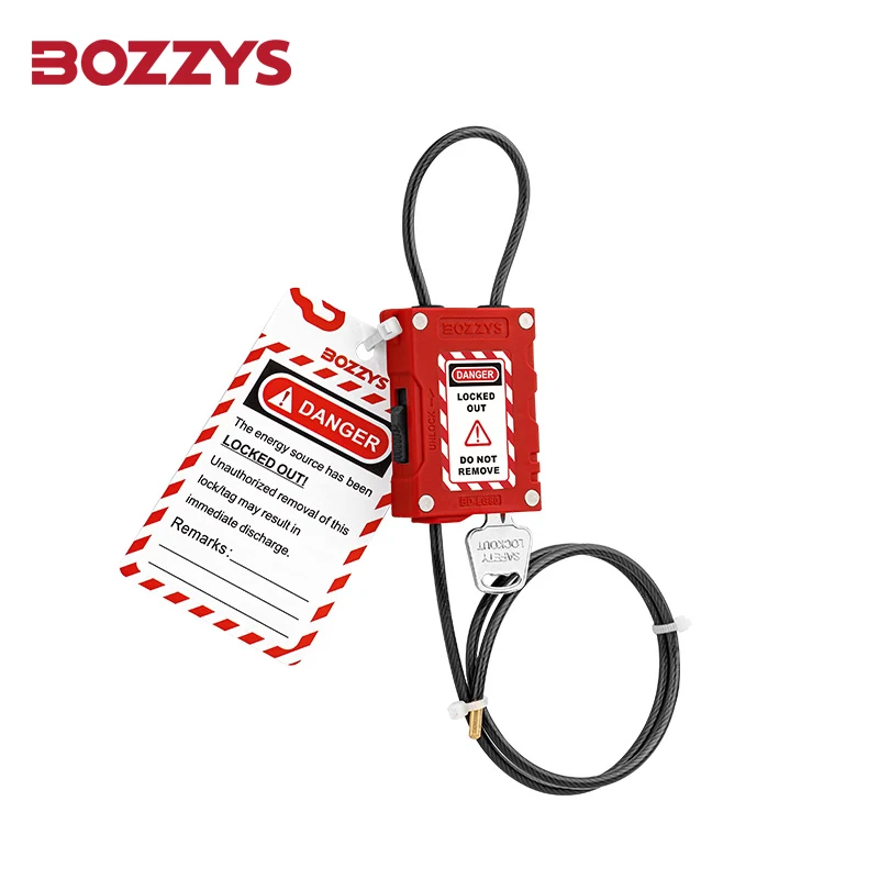BOZZYS Cable Industrial candado cerradura 4mm de diámetro longitud ajustable para maquinaria disyuntor seguridad LOTO