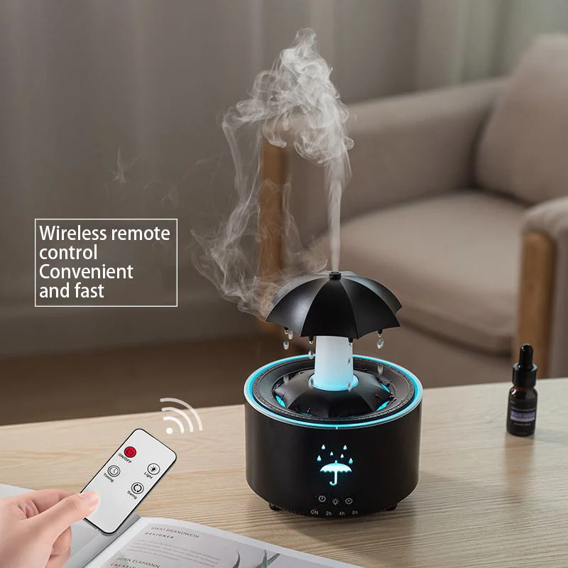 Rotating umbrella water droplet humidifier, household heavy fog desktop rainbow light aromatherapy machine, with remote control