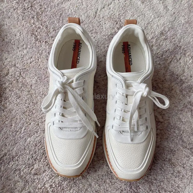 CNlalaxury 2022 New Fashion Women Genuine Leather Lacing Thick Sole Casual Shoes Solid Simple Sneaker Ladies Shoes Female