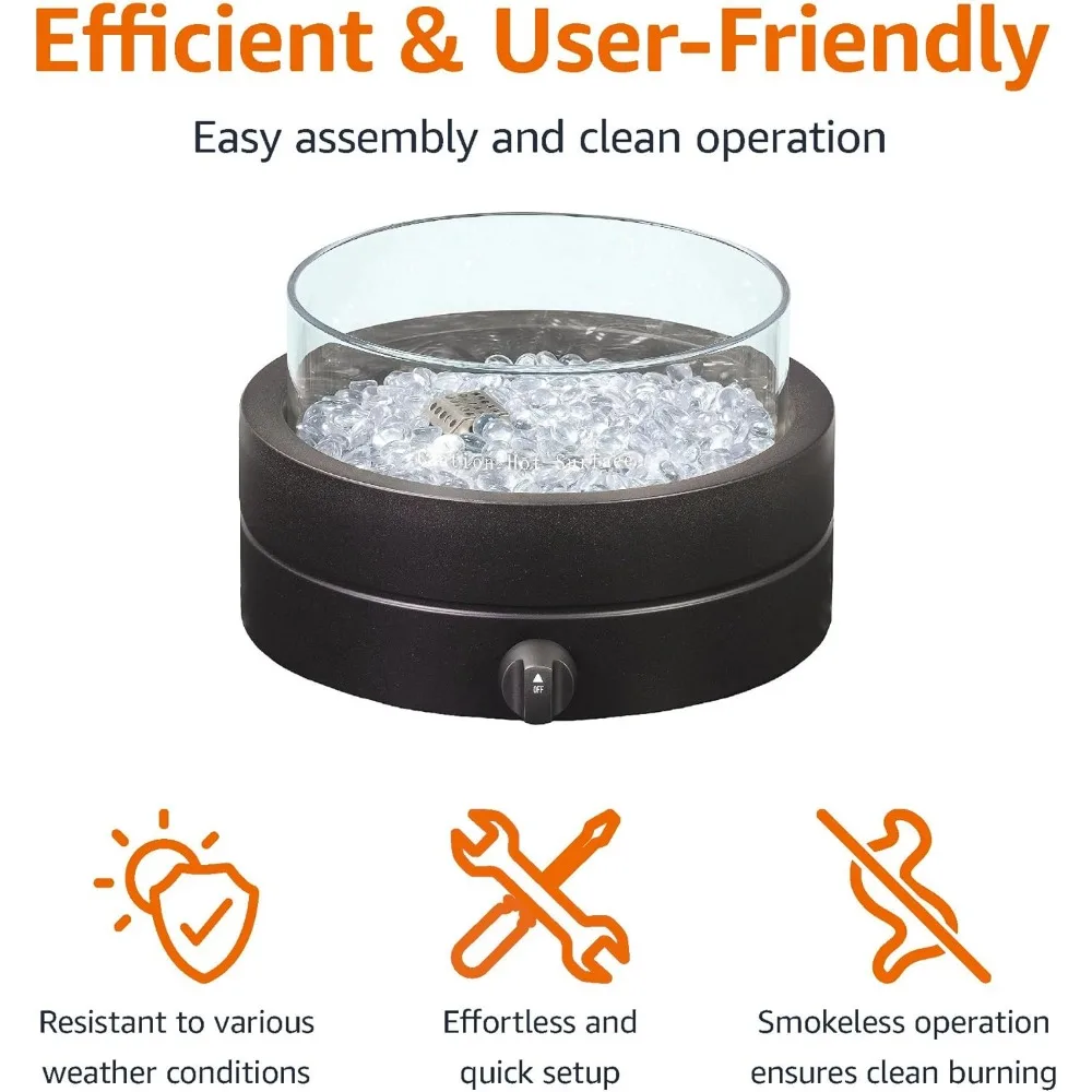 حفرة حريق بروبان مستديرة محمولة مقاس 14 بوصة مع 9000 وحدة حرارية بريطانية وأحجار زجاجية وتوافق فتحة المظلة