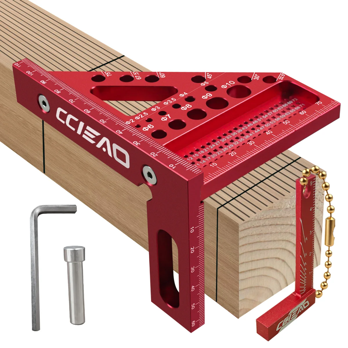 Carpenter Triangle Square with Mini Aluminum L Square Keychain, Woodworking Measuring Marking Layout Tool Kit,Cabinet Making