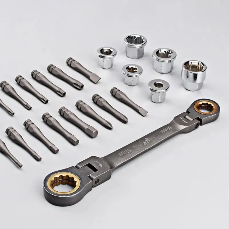 23pcs Multifunctional Ratchet Spanner Tool Set Multi-angle Ratchet Wrench Socket Screwdriver Bits Tool Set Auto Repairing Tool