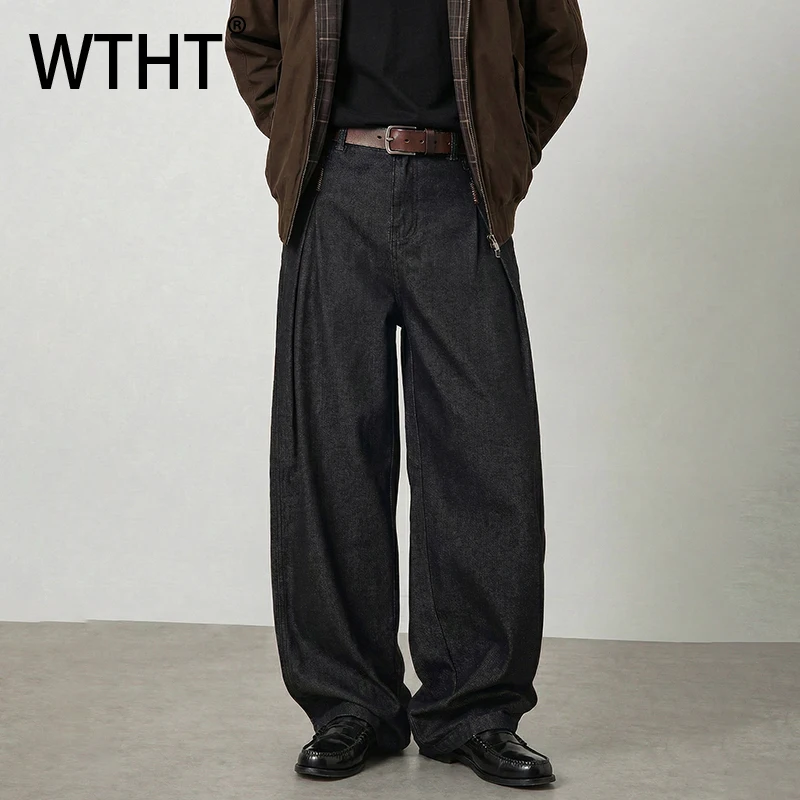 

Модные мужские джинсы WTHT 2026: однотонные, плиссированные, свободного кроя, с высокой талией, прямые, повседневные, трендовые (модель 2A1322)