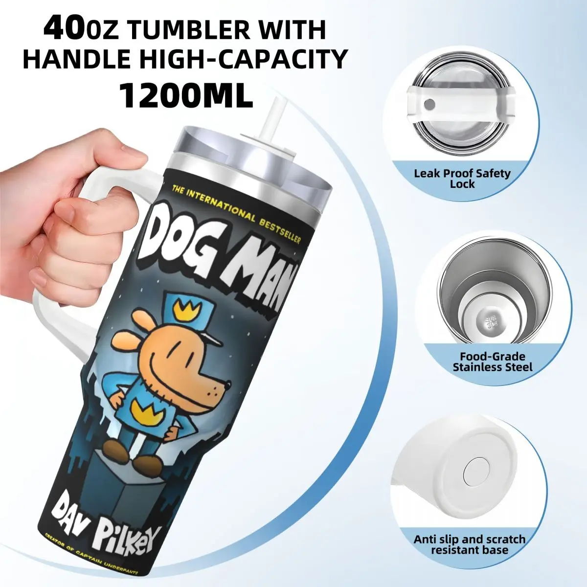 Dog Man Dogman And Friend Micro Stainless Steel Tumbler Travel Coffee Mug With Straws Car Mugs Hot Drinks Water Bottle