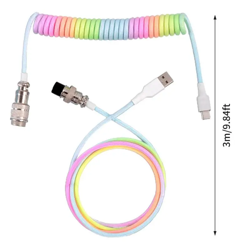 300cm Type C Mechanical Keyboard Coiled Cable USB Keyboard Wire Mechanical Keyboard Aviator Desktop Computer Aviation Connector