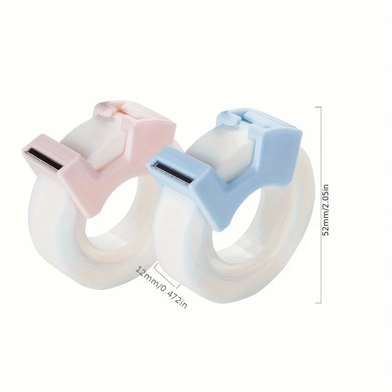 2pcs Clear Tape, Dispenser with Cutte, for Students, Office, Perfect for Correcting Mistakes. Transparent Tape, pink and blue view 5