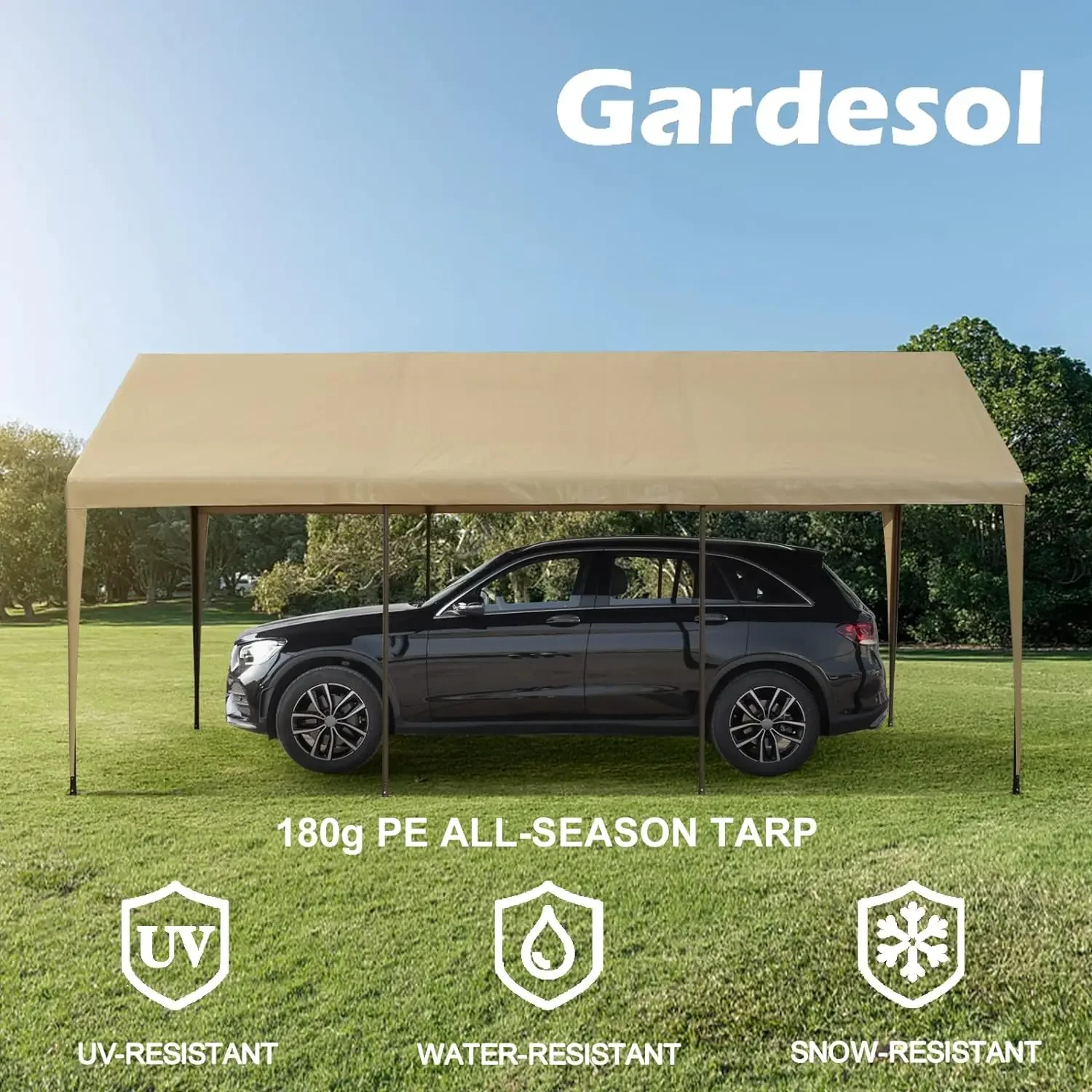 Carport, 10'x20' Heavy Duty Carport with Roll-up Ventilated Windows, Portable Garage with Removable Sidewalls & Doors for Car